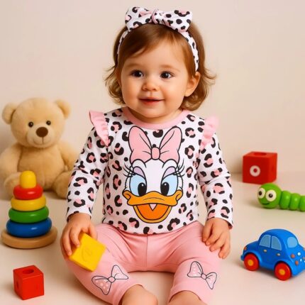 Kız Bebek Sevimli Ördek Çıtçıtlı Bady Takımı