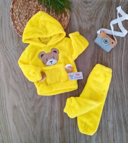 Peluş Ayıcık Cepli Kapşonlu İkili Takım
