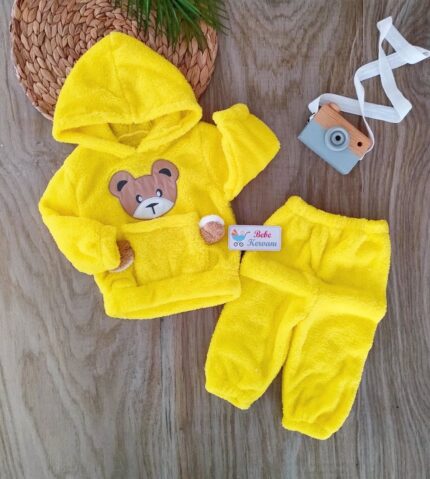 Peluş Ayıcık Cepli Kapşonlu İkili Takım