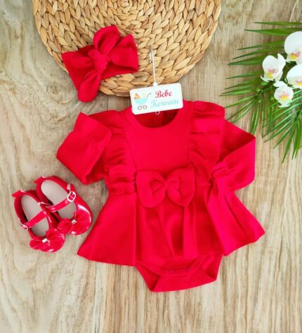Kız Bebek %100 Pamuklu Ayakkabılı Elbise Takım
