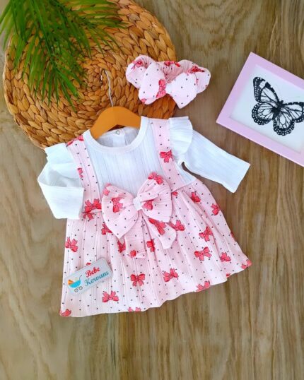 Müslin Kumaş %100 Pamuklu Kız Bebek Elbisesi