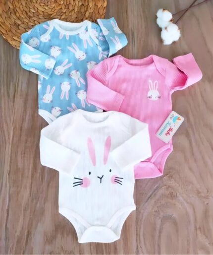 Tavşan Kulaklı 6'lı Çıtçıtlı Badi Pijama Takımı