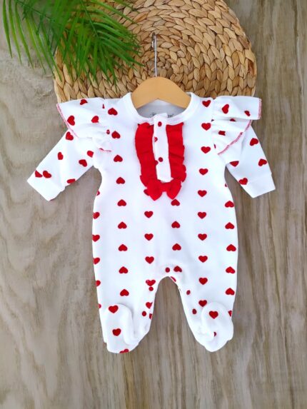 Kışlık Kadife Kumaş %100 Pamuklu Kalp Temalı Tulum