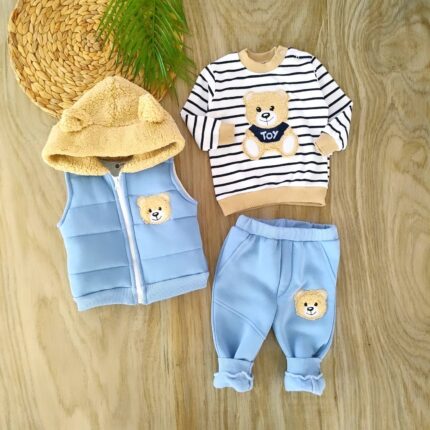 Sevimli Ayıcık Yelekli Kışlık 3'lü Takım