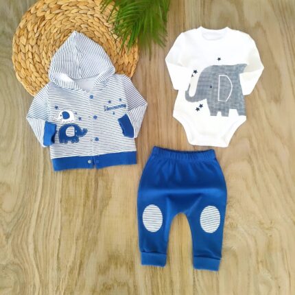 Sevimli Fil Kapüşonlu 3'lü Takım