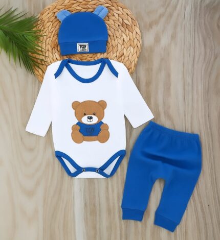 Sevimli Ayıcık %100 Pamuklu Çıtçıtlı Badi Takım