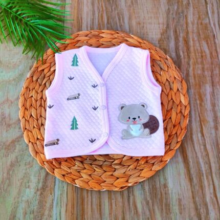 Zürafa Temalı  Pembe Kapitone Kışlık Yelek