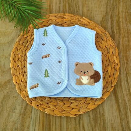 Zürafa Temalı  Mavi Kapitone Kışlık Yelek