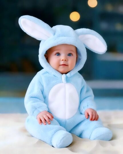 Tavşan Kulaklı Kışlık Kapüşonlu Peluş Tulum