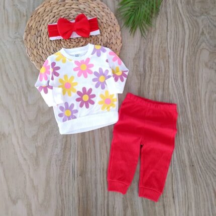 Papatya Çiçekli %100 Pamuklu 3'lü Takım