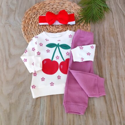 Kirazlı %100 Pamuklu 3'lü Takım