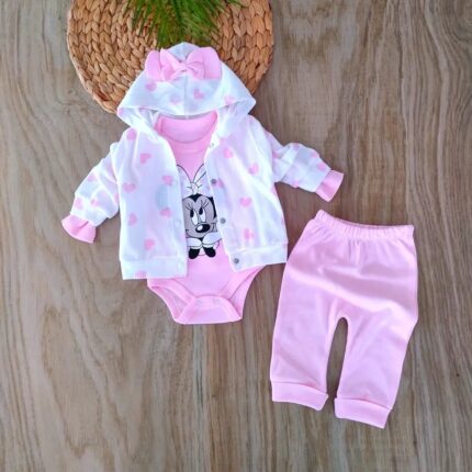 Kalp Temalı %100 Pamuklu Kapüşonlu 3'lü Takım