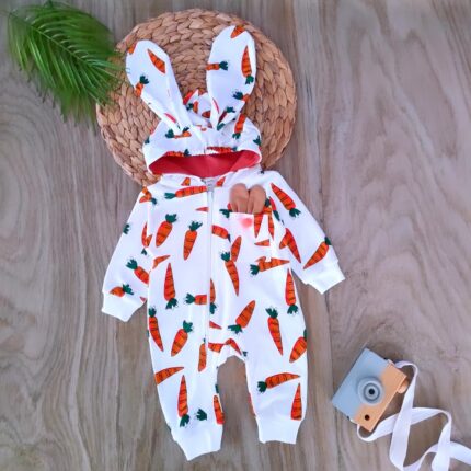 Havuç Temalı %100 Pamuklu Kapüşonlu Tulumu