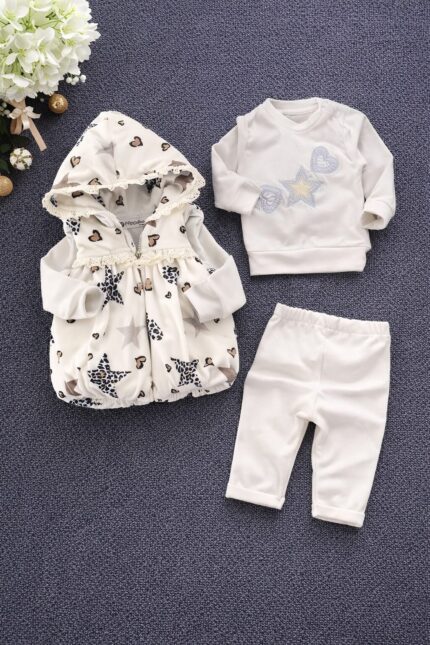 %100 Pamuklu Kadife Kumaş Dantelli 3'lü Takım