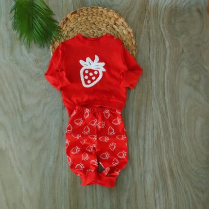 %100 Pamuklu Kırmızı Çilek Takım