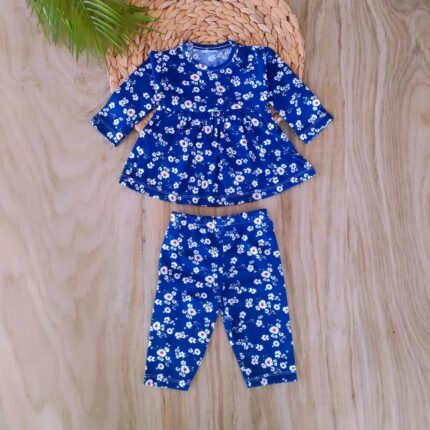 Çiçekli Lacivert 2'li Takım