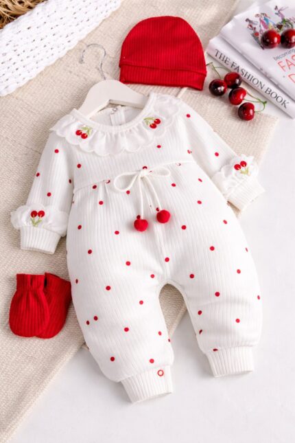 Kirazlı %100 Pamuklu Tulum Seti