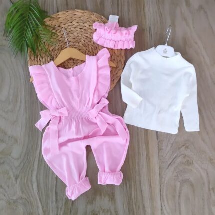 Fiyonk Bağlamalı Triko 3'lü Slopet Tulum Seti