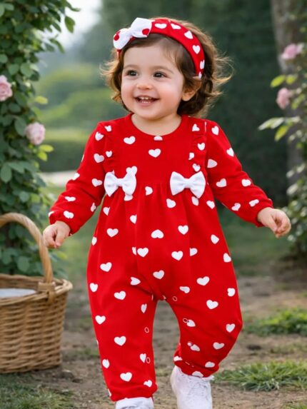 Kalp Temalı %100 Pamuklu Tulum Seti