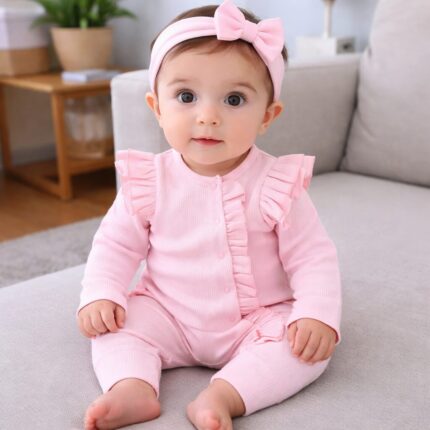 Fırfır Detaylı %100 Pamuk Tulum Seti