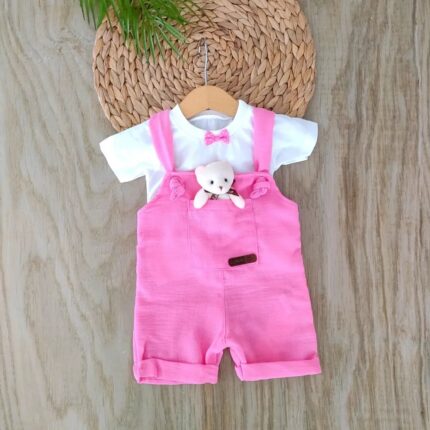 Müslin Kumaş %100 Pamuklu Ayıcık Slopetli Tulum Seti