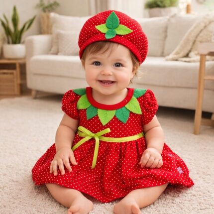 Yazlık Balon Etek Çilek Elbise Takım