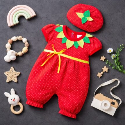 %100 Pamuklu Yazlık Çilek Tulum Seti