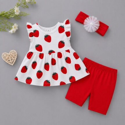 Yazlık Taytlı Çilek Elbise Takım