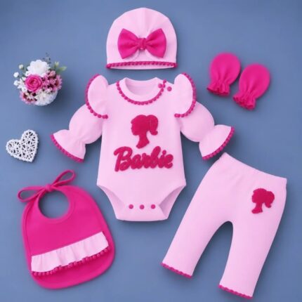 %100 Pamuklu Barbie 5li Hastane Çıkışı Zıbın Takımı